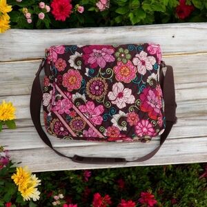 Vera Bradley Pink and Brown‎ Crossbody Bag with Floral Design LIKE NEW